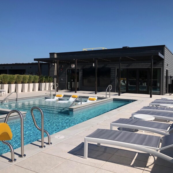 Rooftop amenity space in St Louis with porcelain paver deck