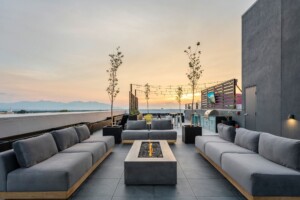 Mbrico porcelain rooftop deck with fire pit lounge at Aperture Residences in Salt Lake City, Utah